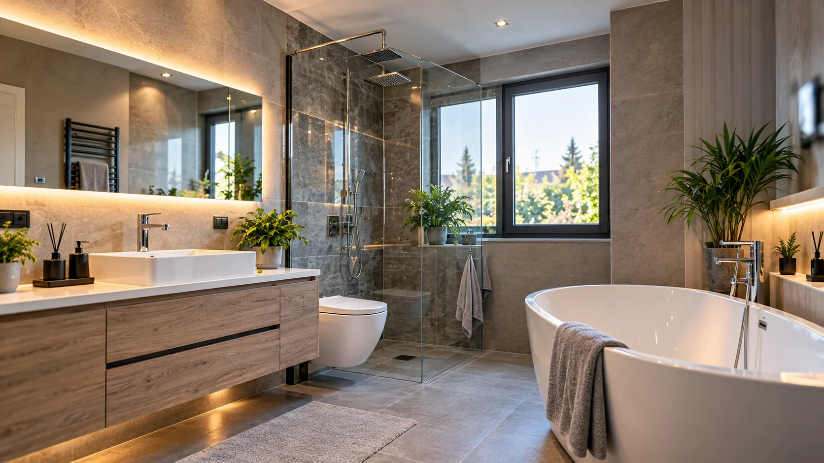 Modernes Badezimmer (KI-generiertes Symbolbild)